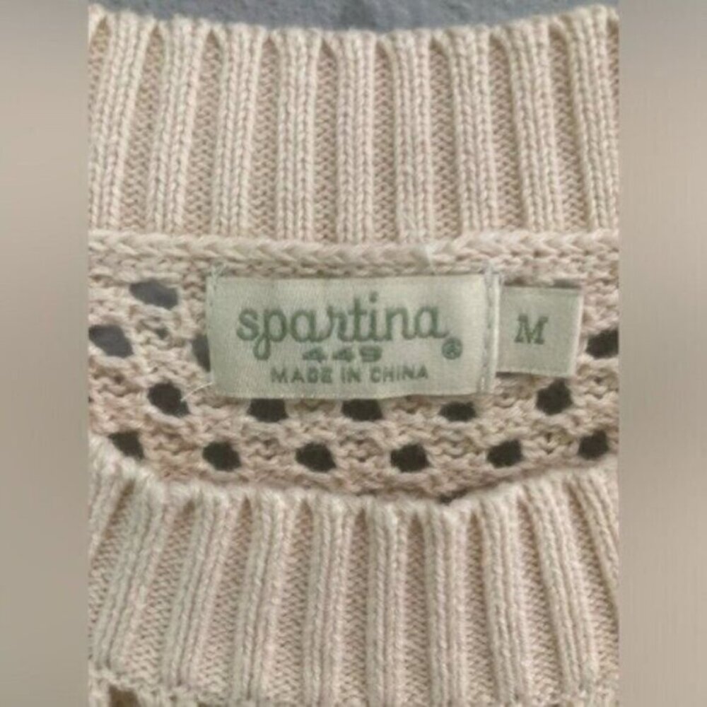 Spartina449 Neutral Crochet Contemporary Boho Beachy Vacation Preppy Top - Picture 5 of 7